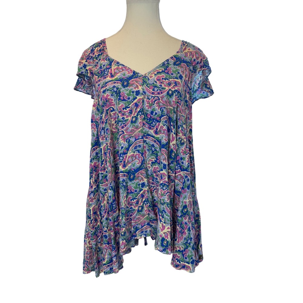 Matilda Jane Women Med Purple Paisley Babydoll Tunic Top V-Neck Boho Whimsy